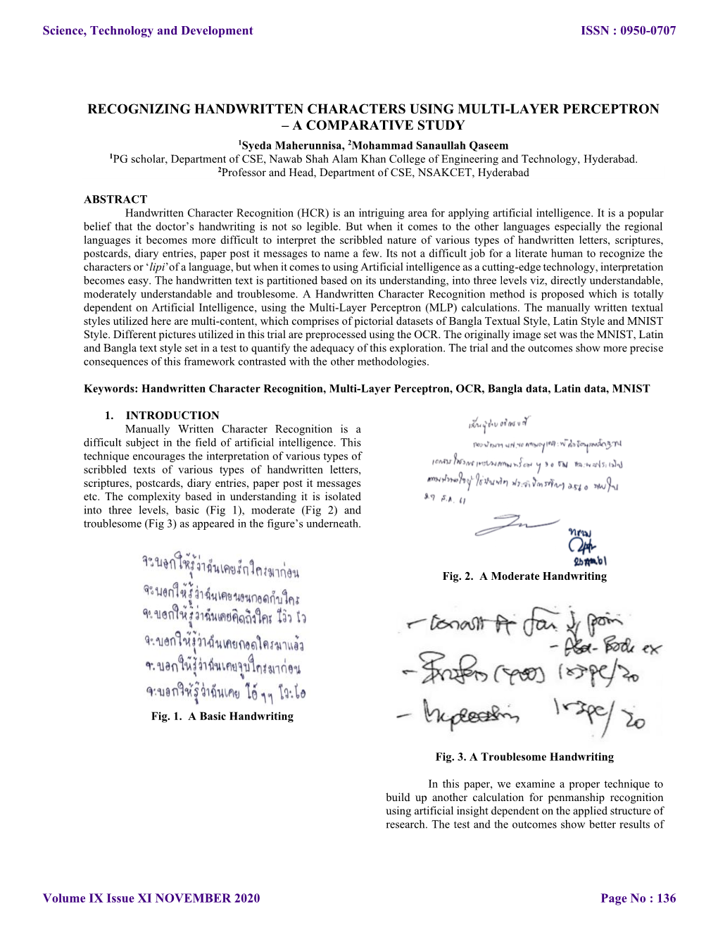 Recognizing Handwritten Characters Using Multi-Layer Perceptron – a Comparative Study