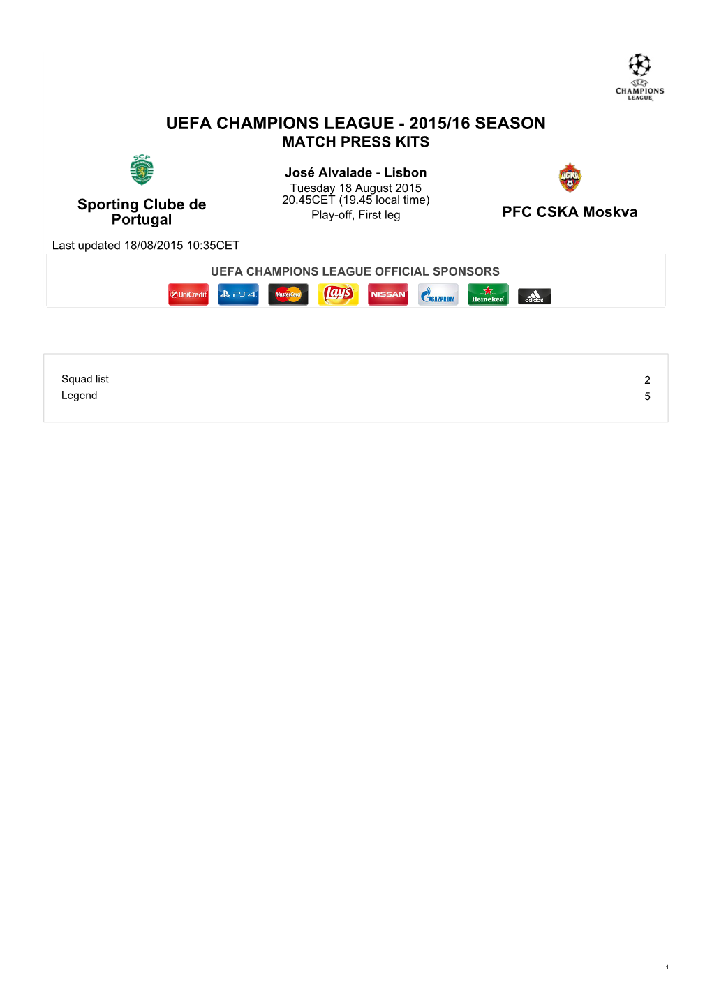 Uefa Champions League - 2015/16 Season Match Press Kits