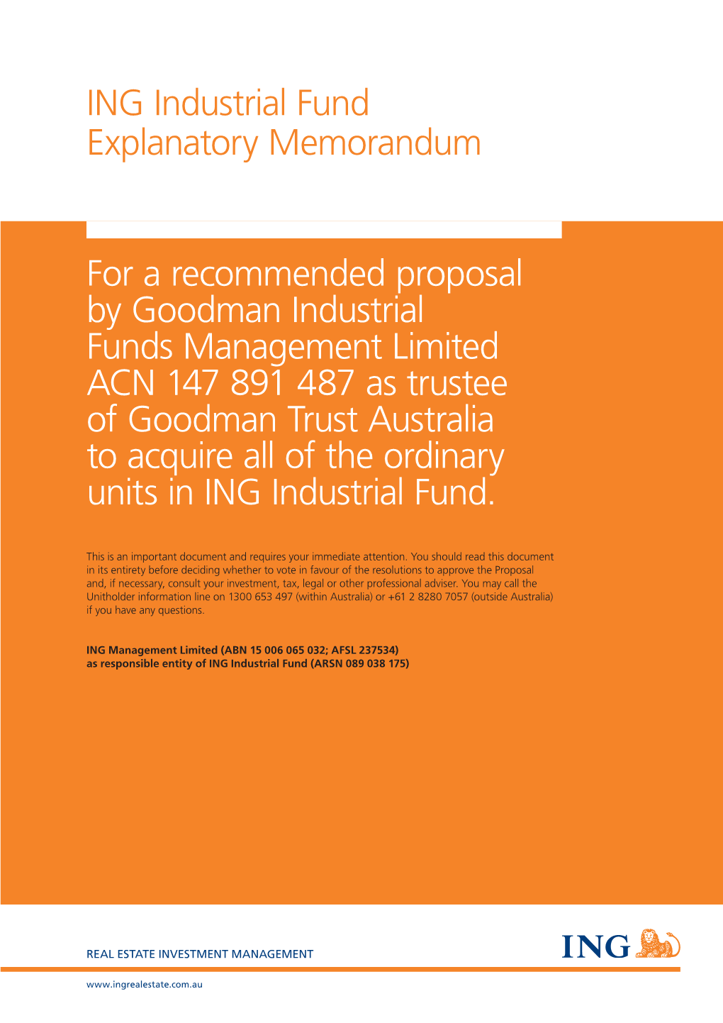 For a Recommended Proposal by Goodman Industrial Funds