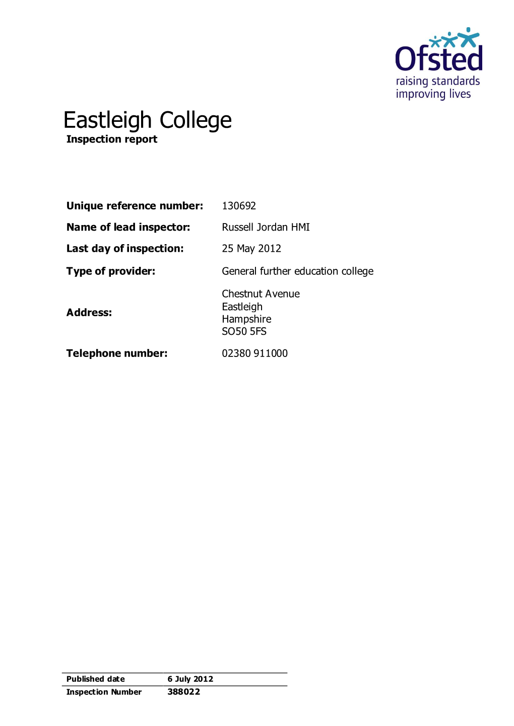Eastleigh College Inspection Report
