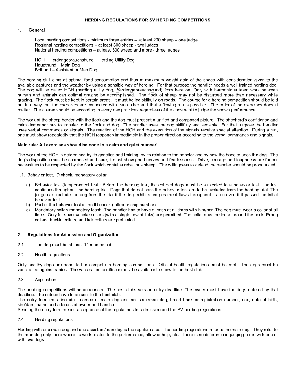 Herding Regulations for Sv Herding Competitions