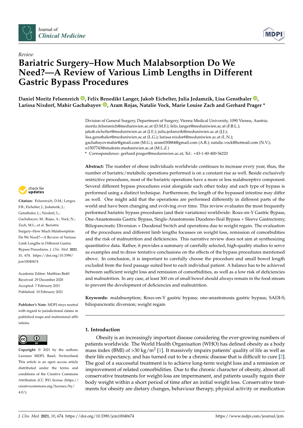 Bariatric Surgery–How Much Malabsorption Do We Need?—A Review of Various Limb Lengths in Different Gastric Bypass Procedures