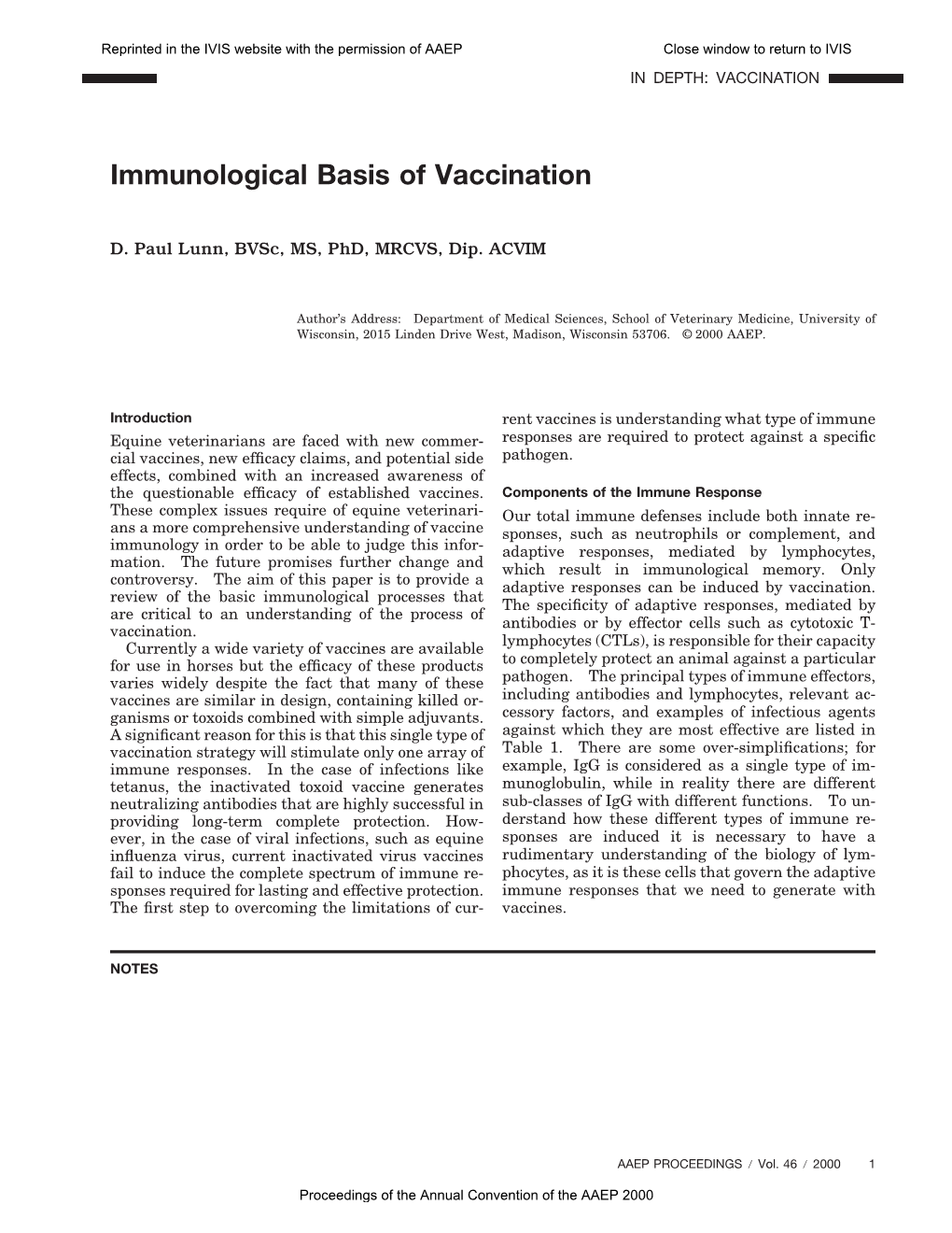 Immunological Basis of Vaccination