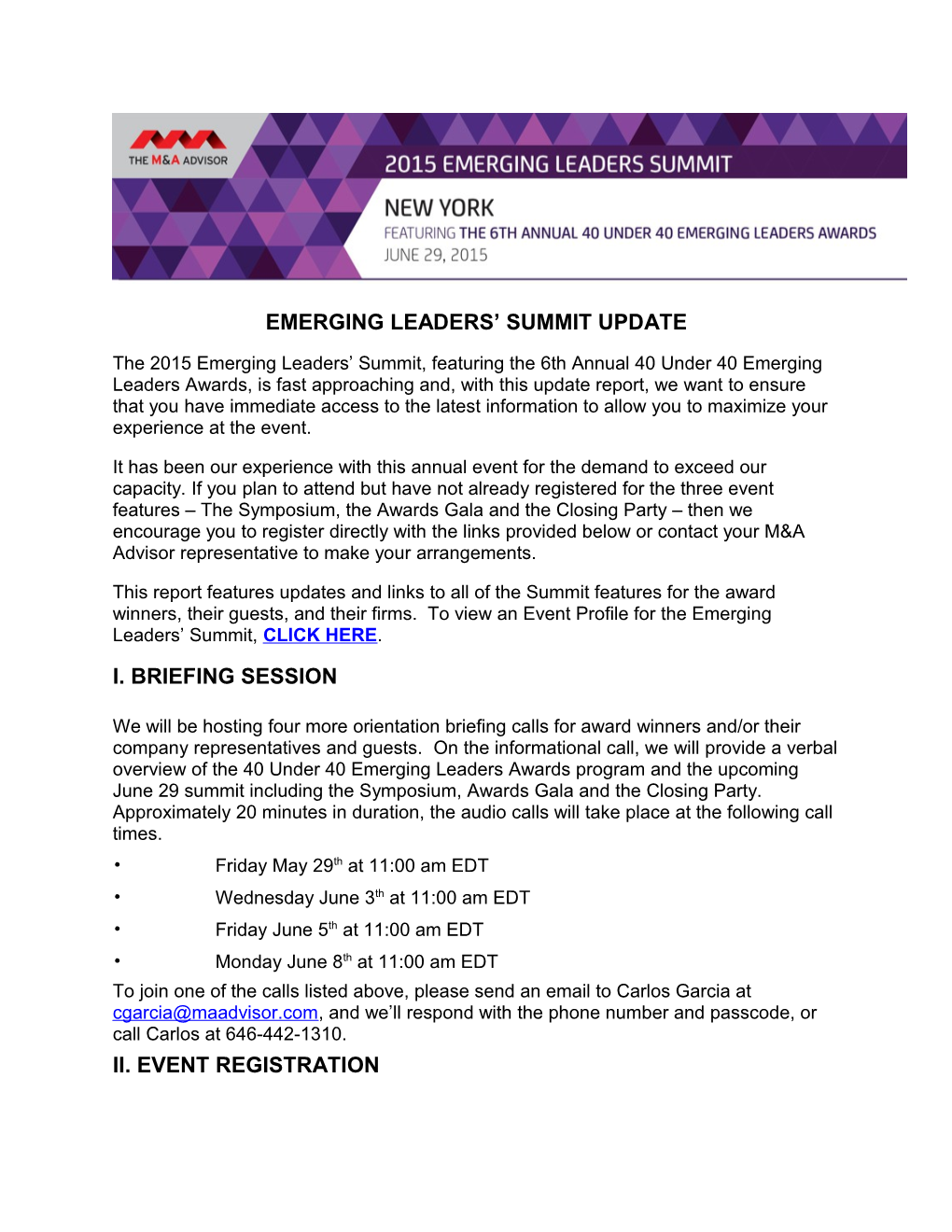 Emerging Leaders Summit Update