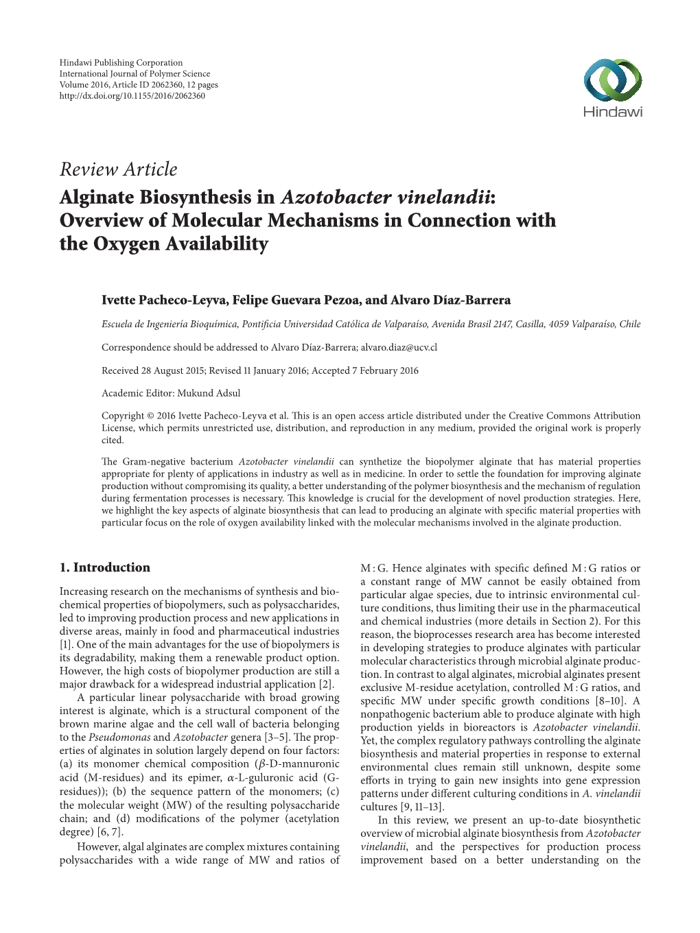 Alginate Biosynthesis in Azotobacter Vinelandii: Overview of Molecular Mechanisms in Connection with the Oxygen Availability