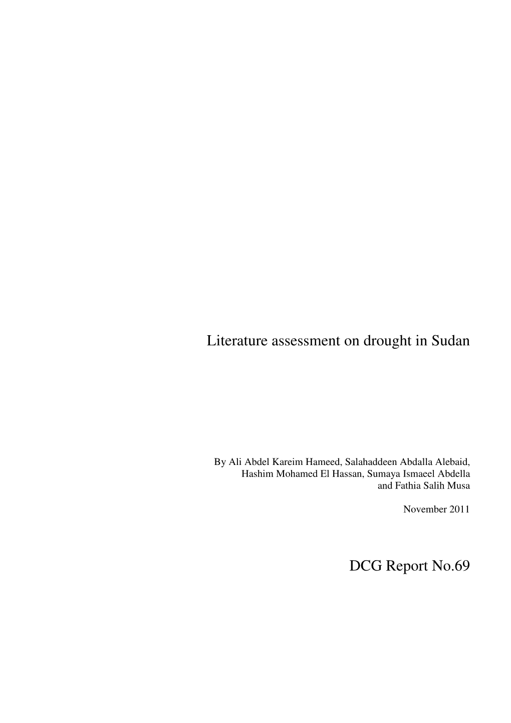 Literature Assessment on Drought in Sudan DCG Report No.69