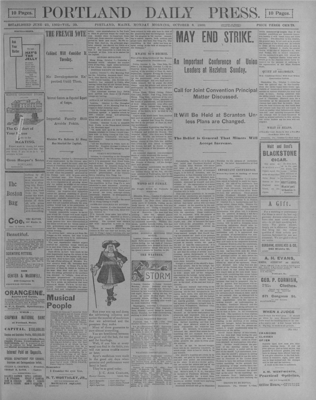 Portland Daily Press: October 8, 1900