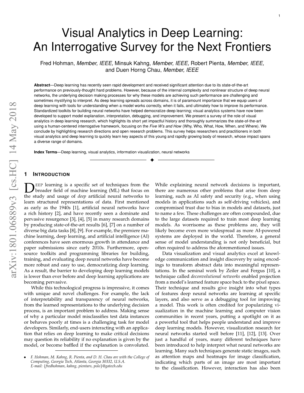 Visual Analytics in Deep Learning: an Interrogative Survey for the Next Frontiers