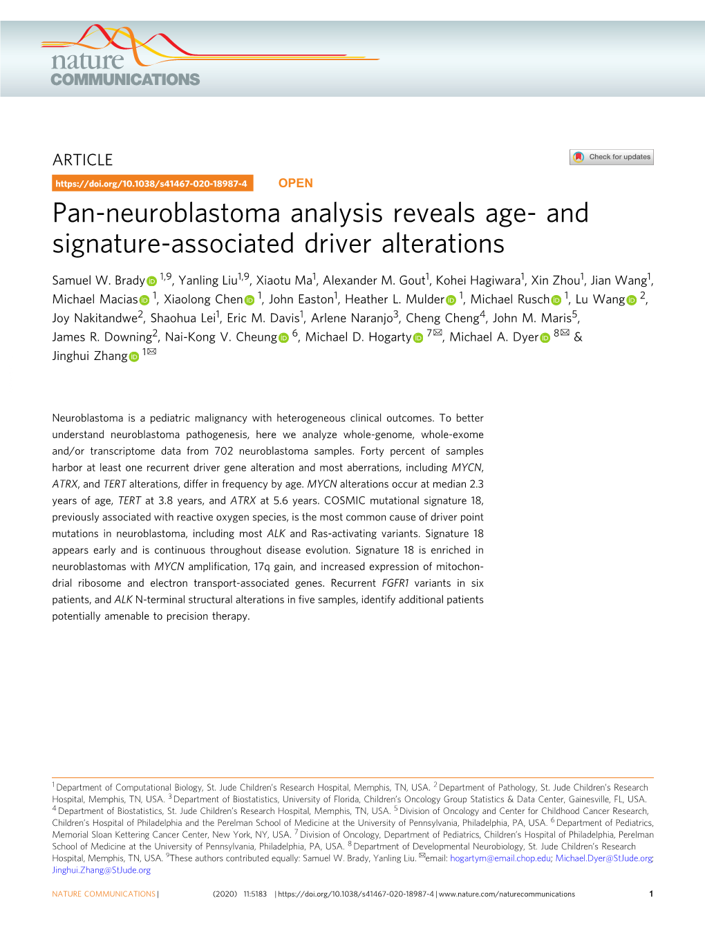 Pan-Neuroblastoma Analysis Reveals Age- and Signature-Associated Driver Alterations