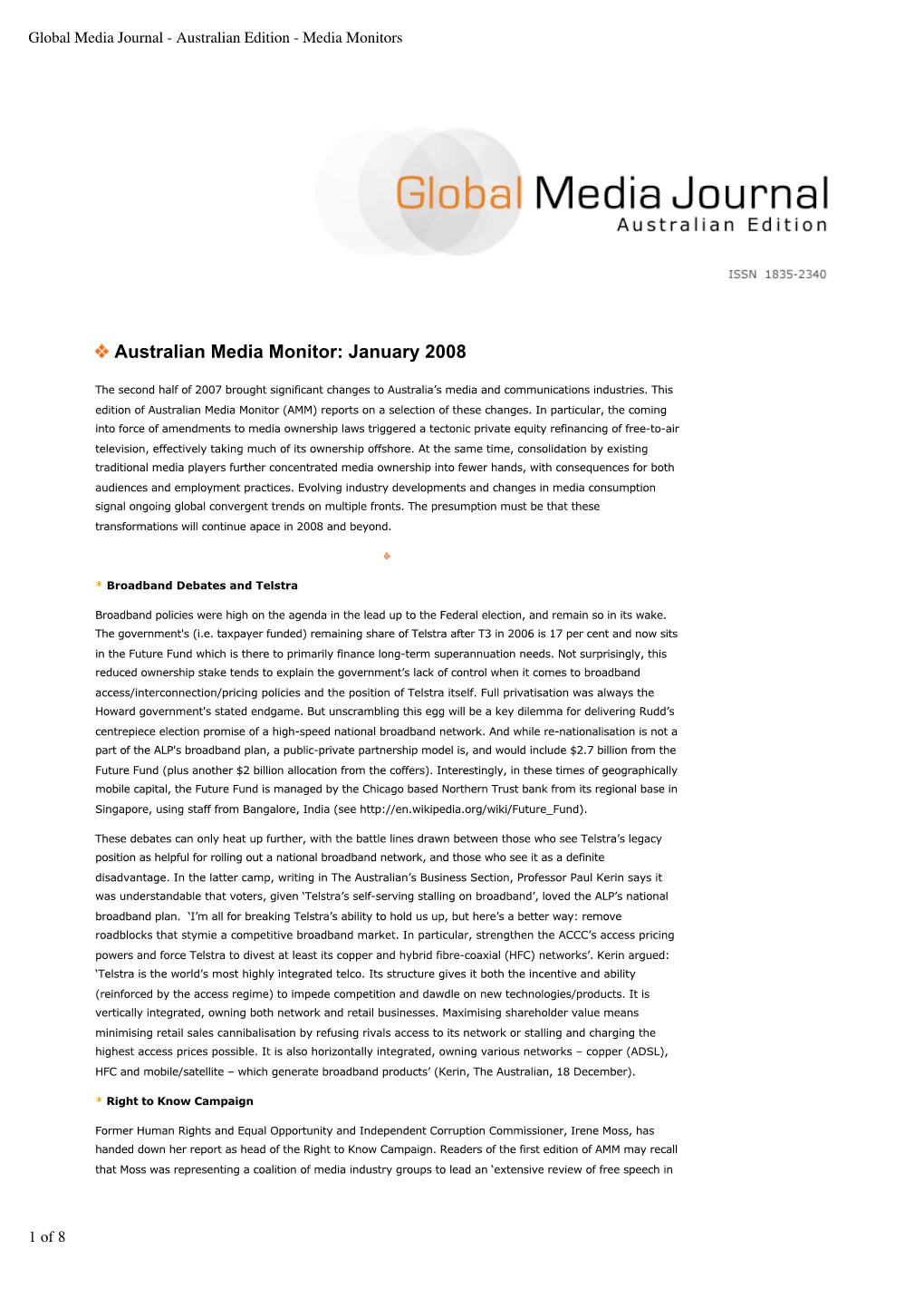 Global Media Journal - Australian Edition - Media Monitors