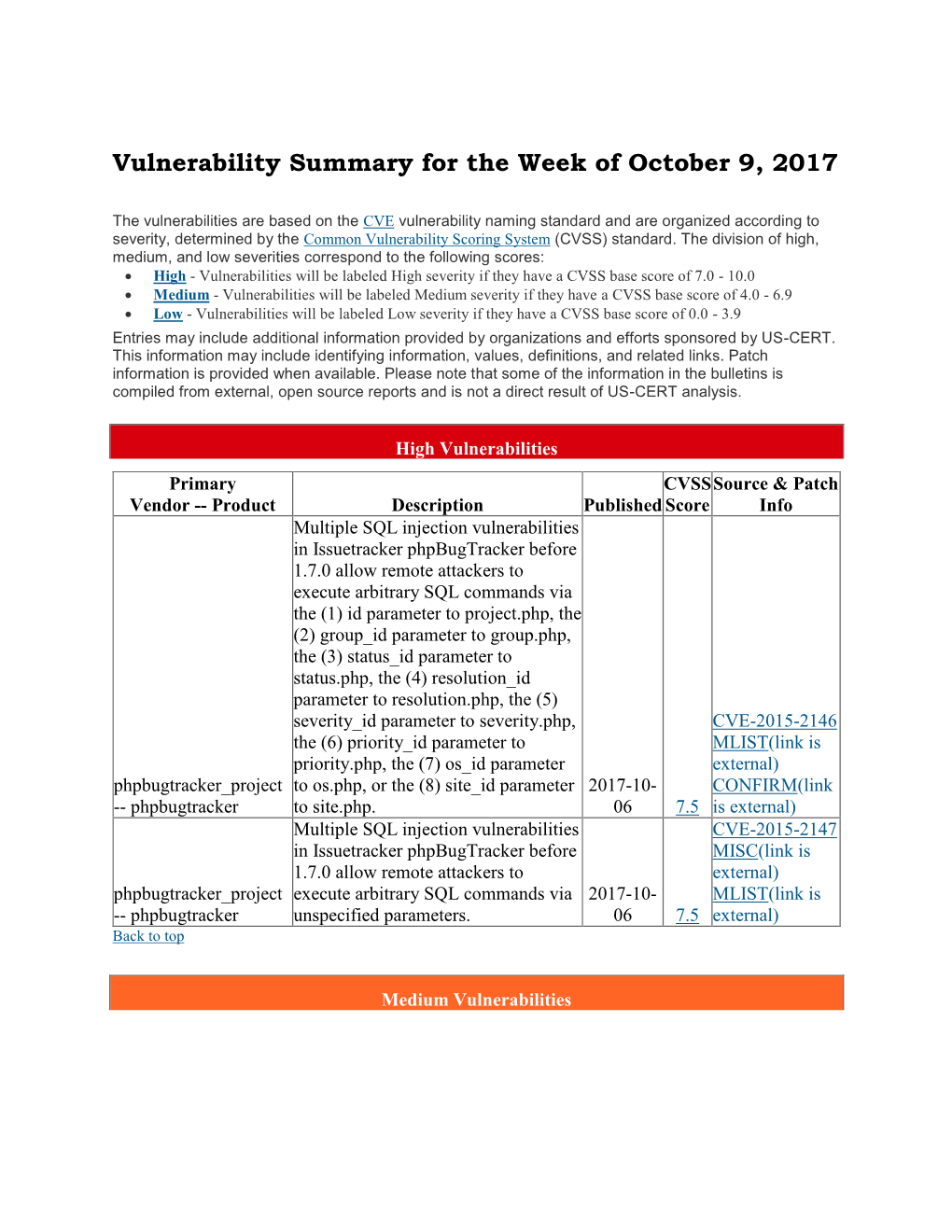Vulnerability Summary for the Week of October 9, 2017