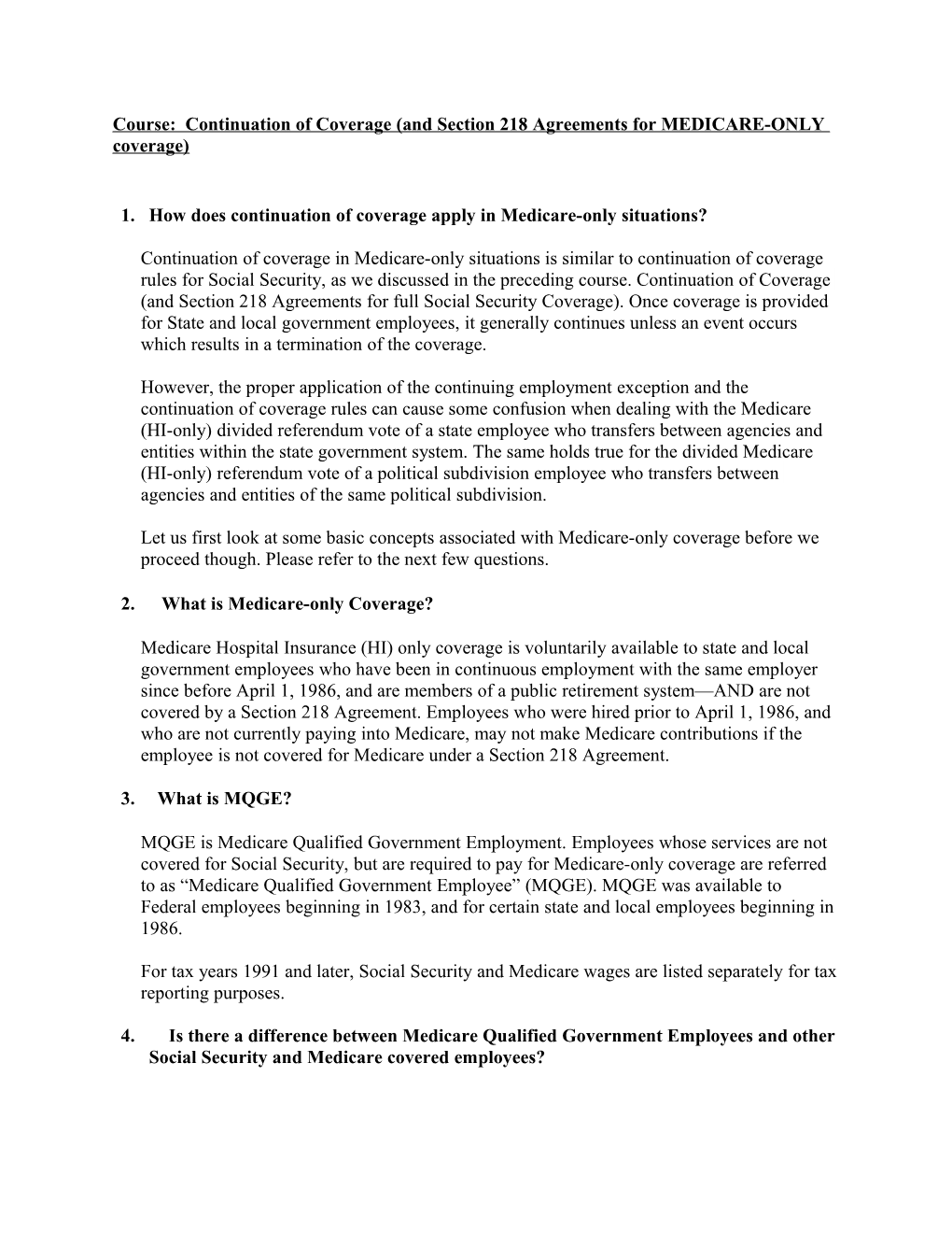 Course: Continuation of Coverage (And Section 218 Agreements for MEDICARE-ONLY Coverage)