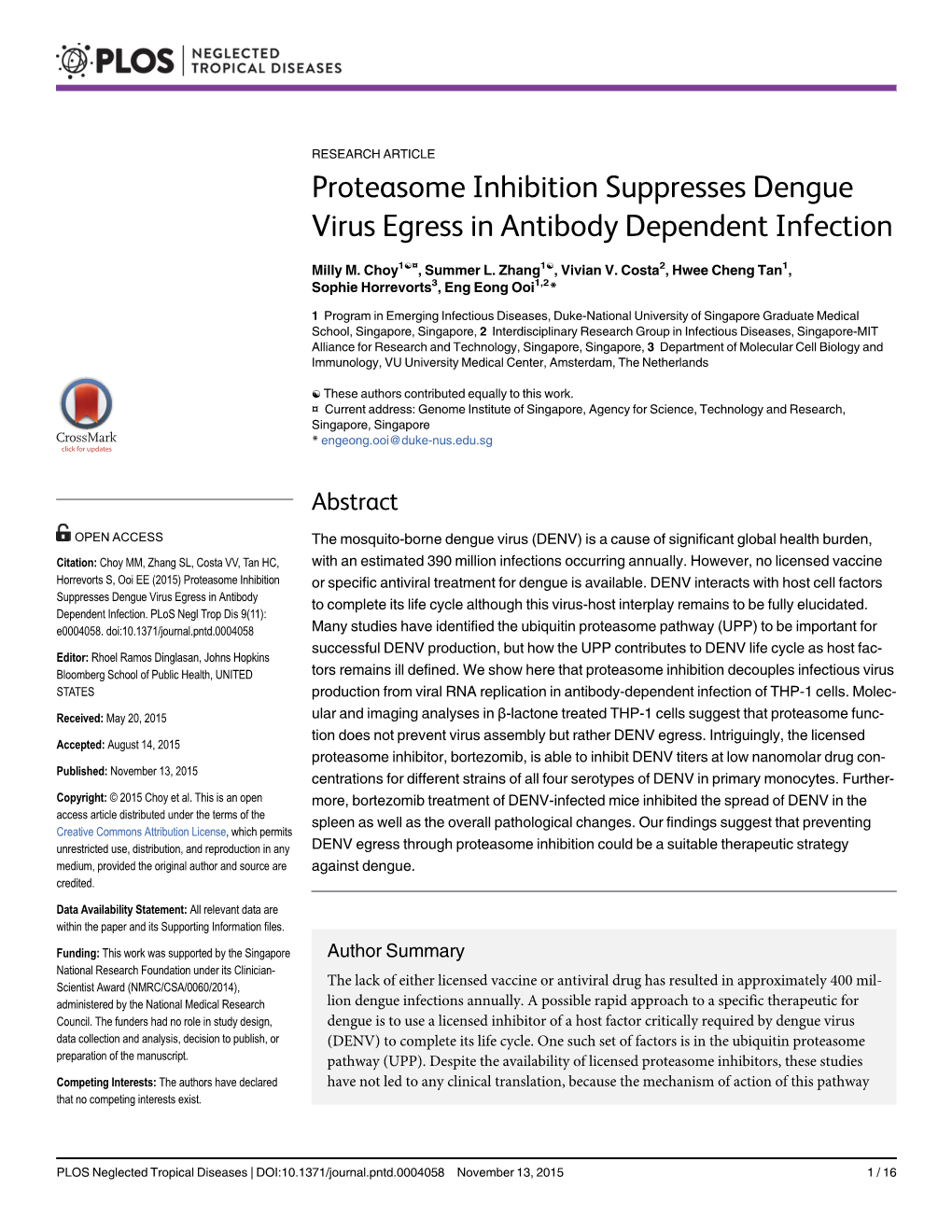 Proteasome Inhibition Suppresses Dengue Virus Egress in Antibody Dependent Infection