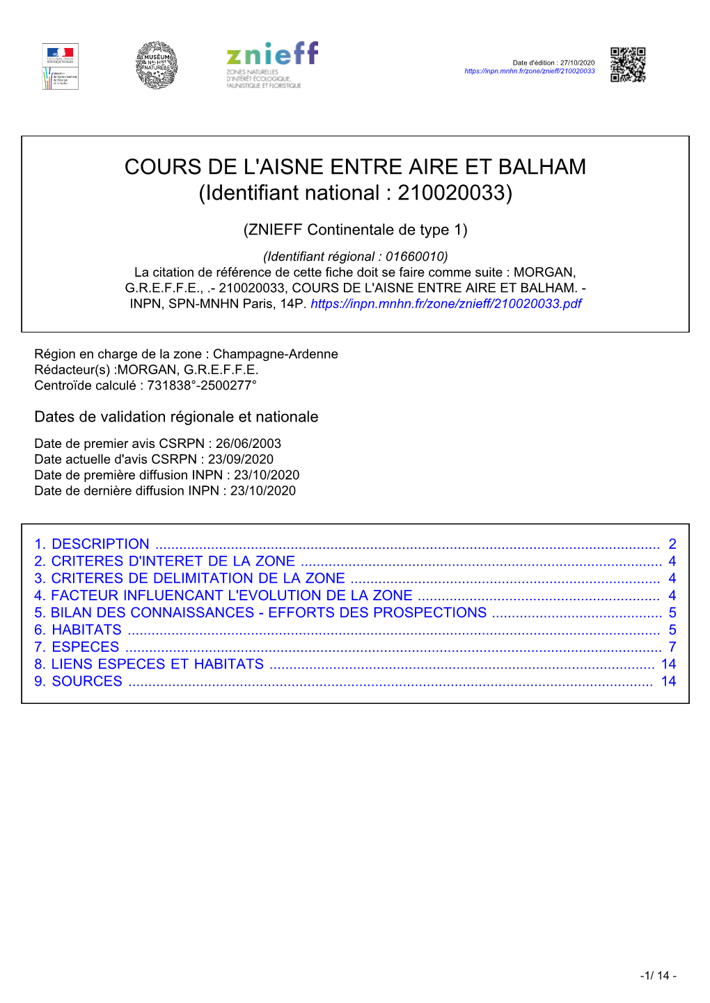 COURS DE L'aisne ENTRE AIRE ET BALHAM (Identifiant National : 210020033)