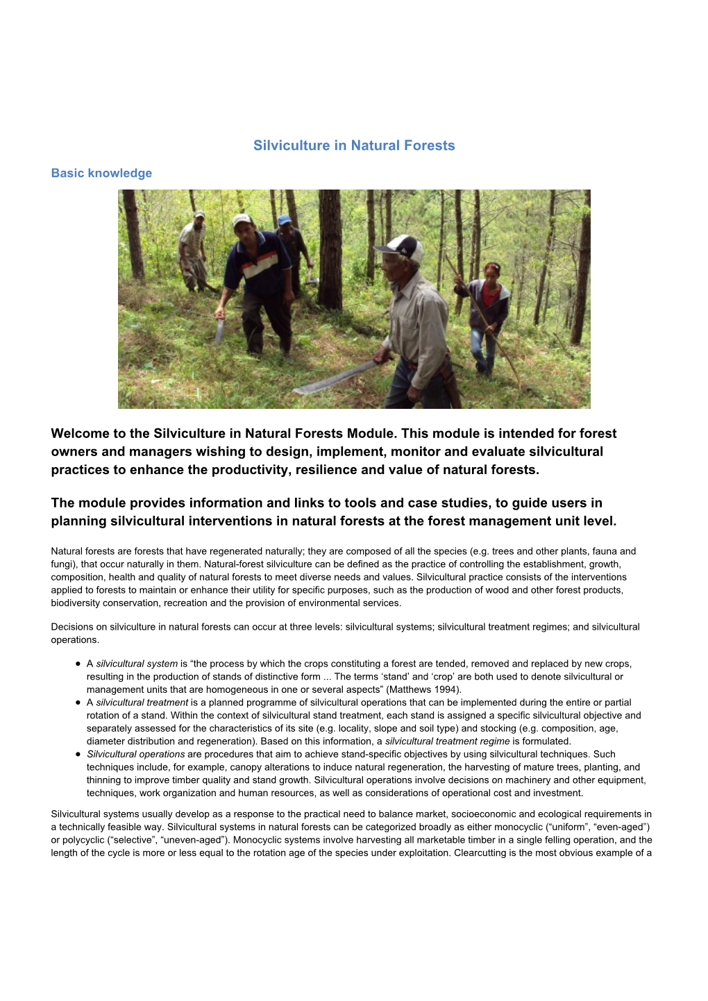 Silviculture in Natural Forests
