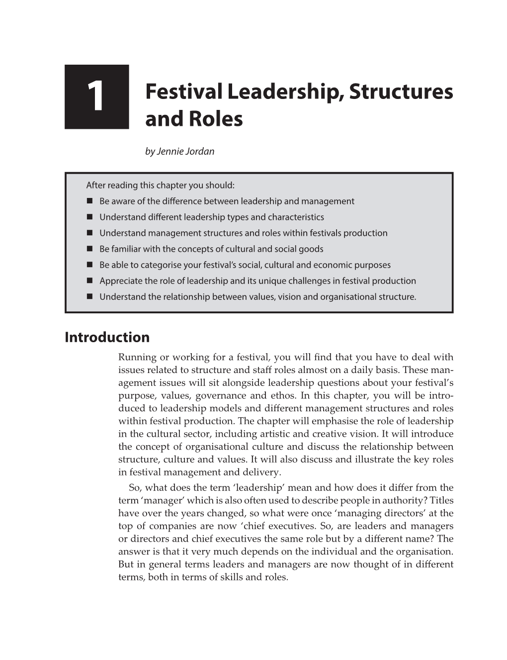 1 Festival Leadership, Structures and Roles