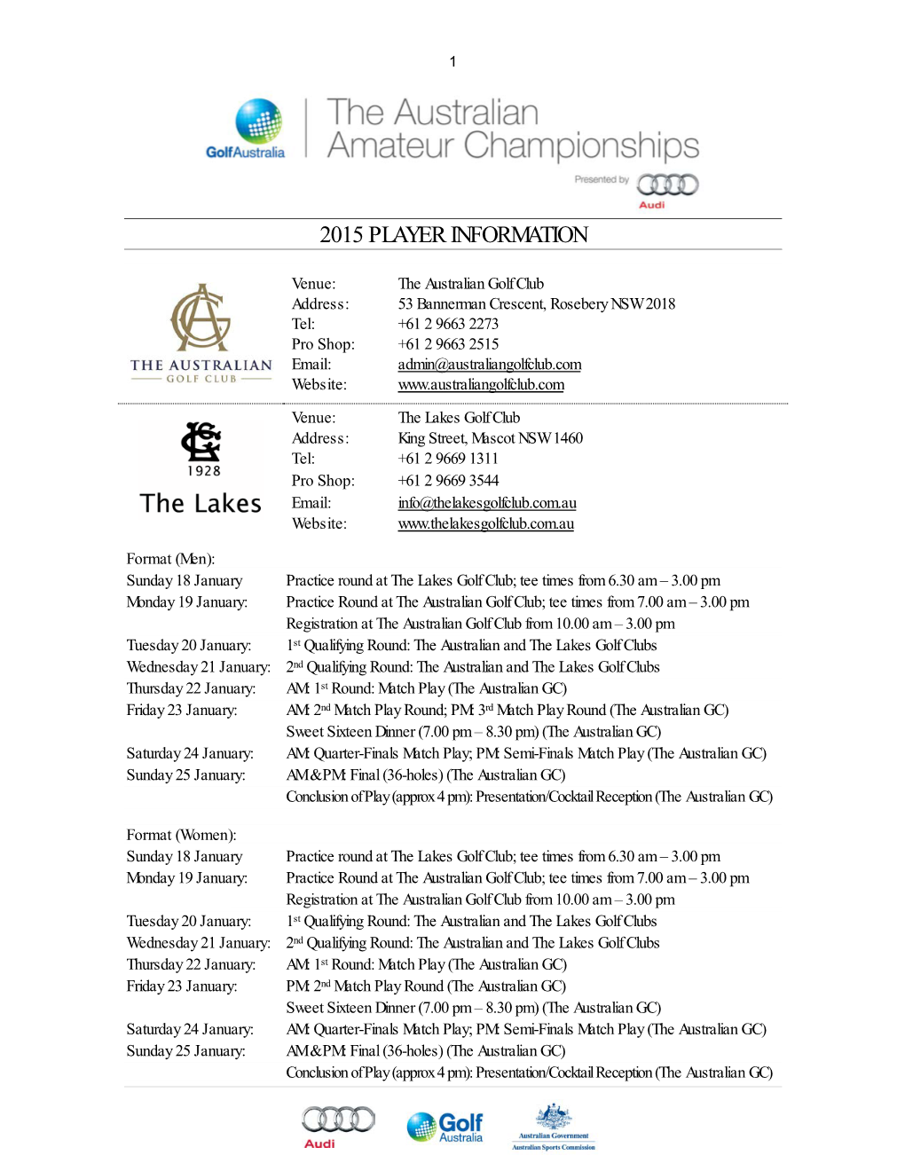 Australian Amateur Championship and Players Will Need to Resolve Any Questions About Their Clubs Prior to Arriving at the Championship