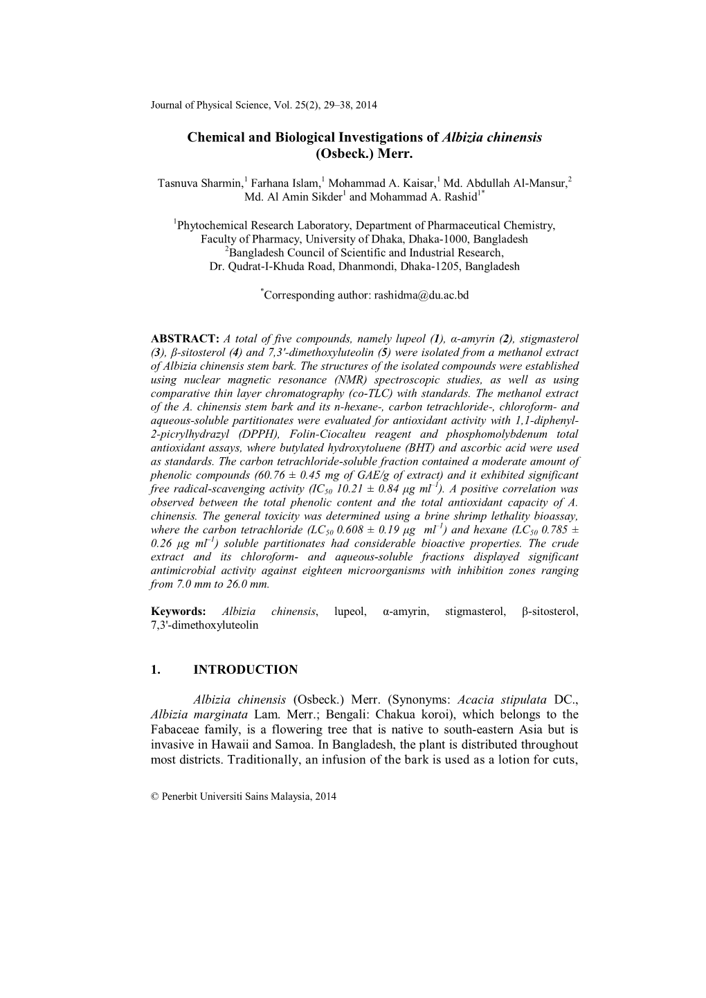 In Vitro Antioxidant, Free Radical Scavenging, Total Phenolic Content, and Preliminary Toxicity Studies of Ophiorrhiza Mungos (L