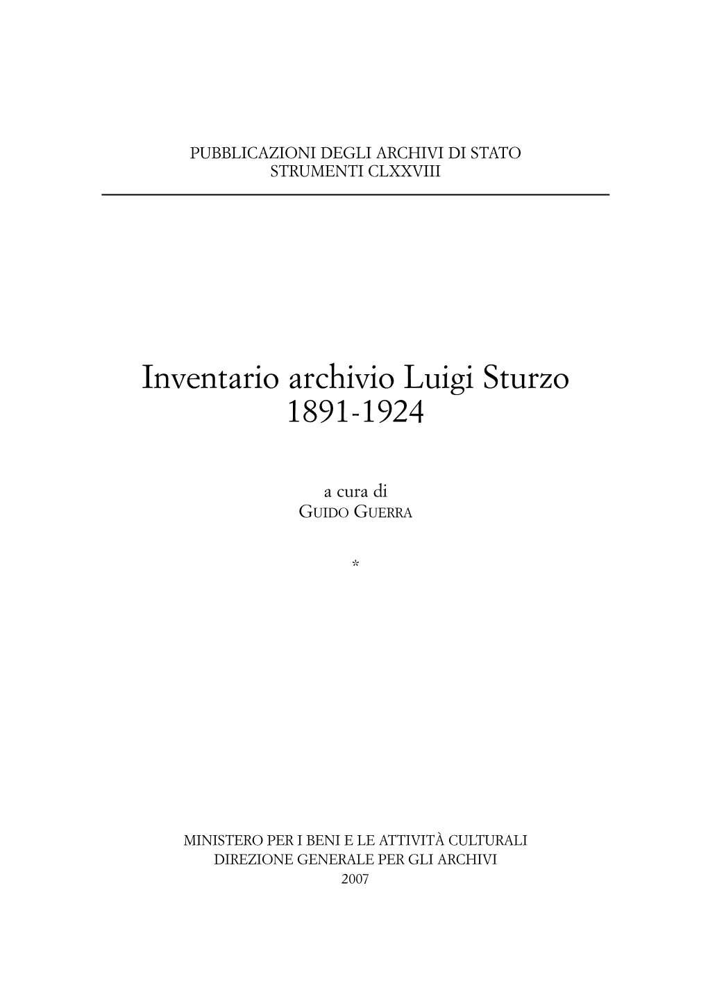Inventario Archivio Luigi Sturzo 1891-1924