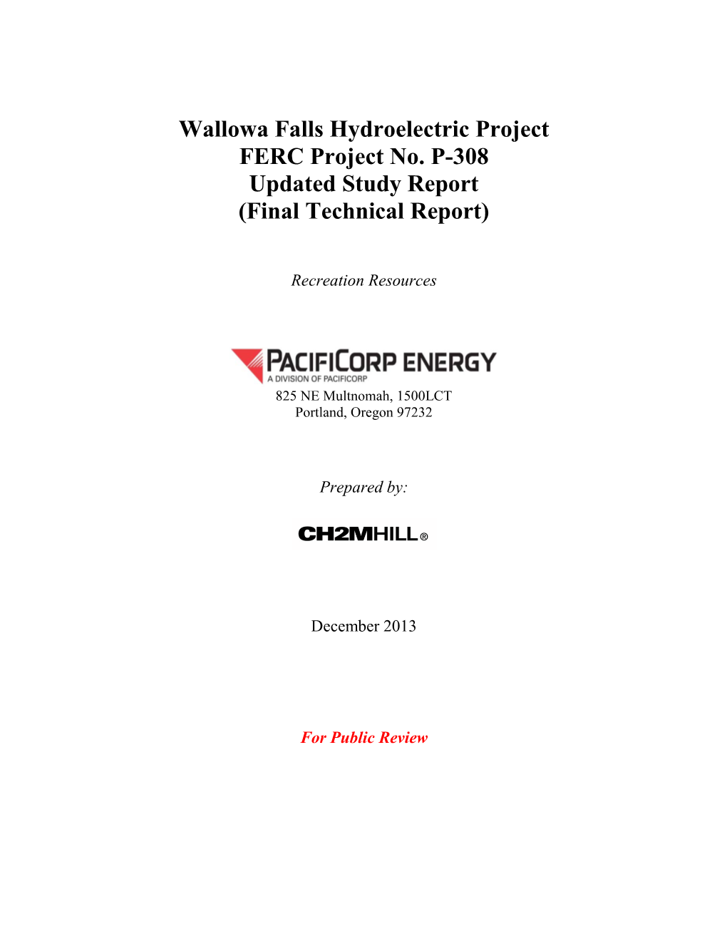 Wallowa Falls Hydroelectric Project FERC Project No. P-308 Updated Study Report (Final Technical Report)