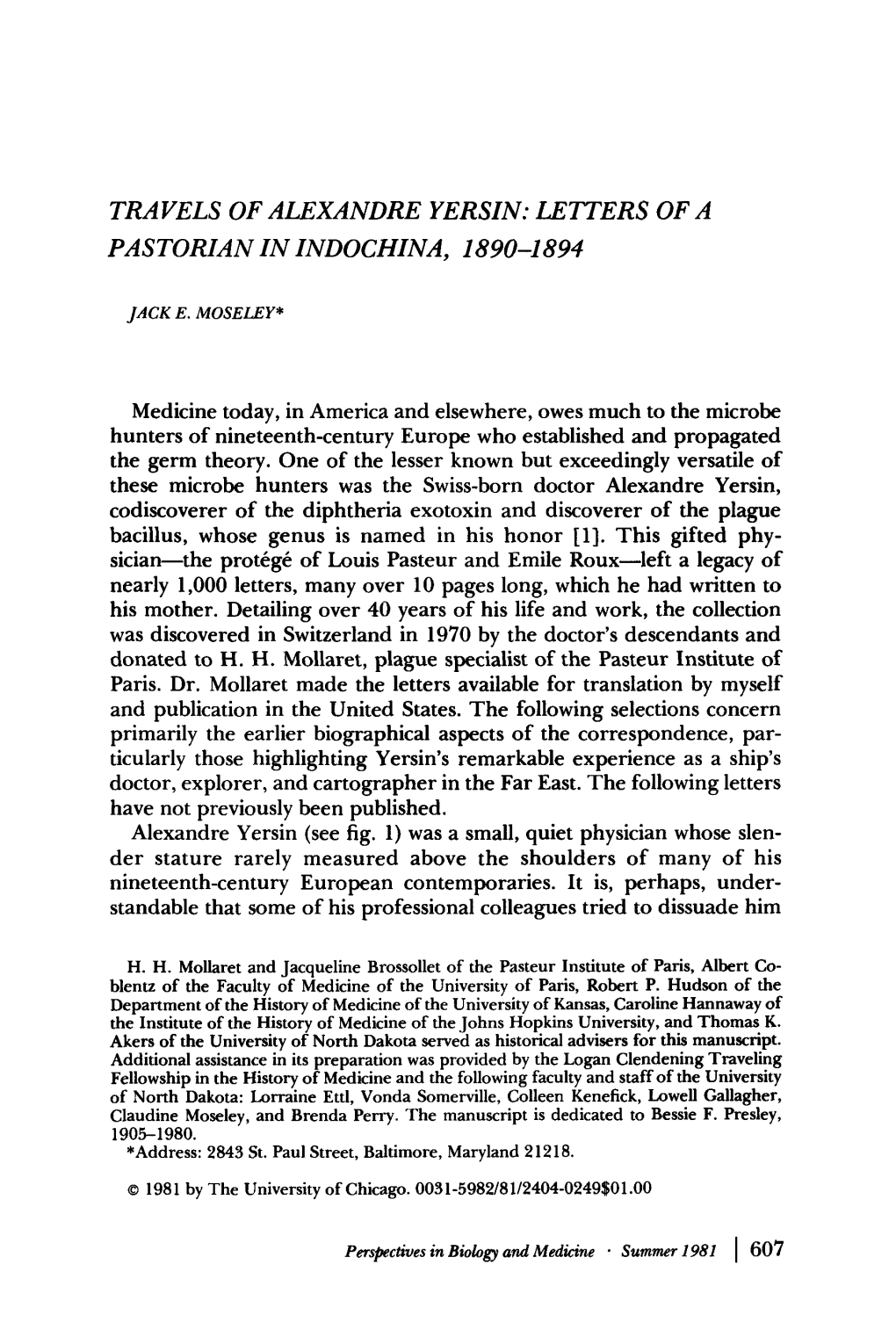 Travels of Alexandre Yersin: Letters of a Pastorian in Indochina, 1890-1894