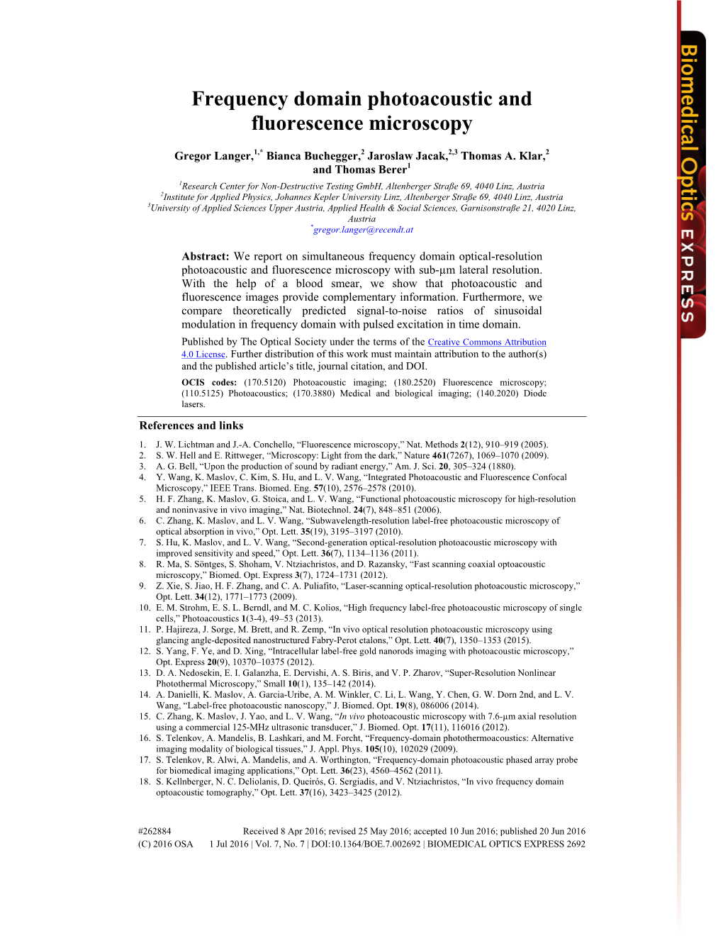 Frequency Domain Photoacoustic and Fluorescence Microscopy