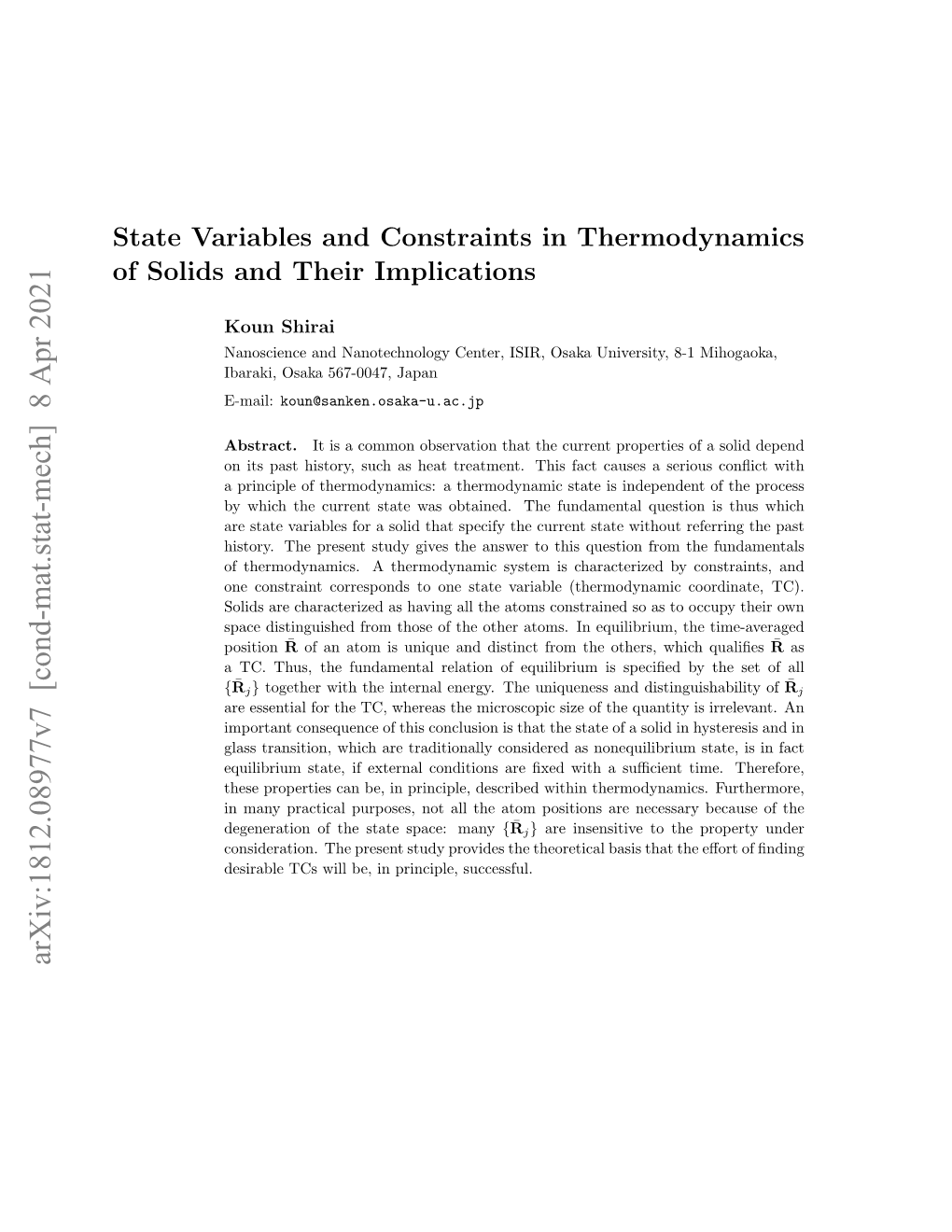 State Variables and Constraints in Thermodynamics of Solids and Their Implications