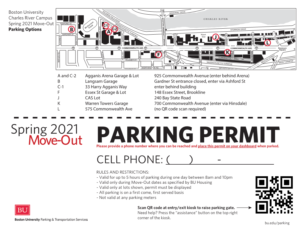 Spring 2021 Move out Parking Permit