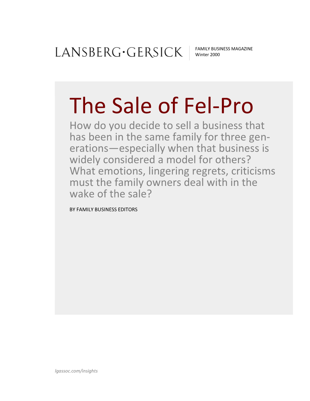 The Sale of Fel-Pro