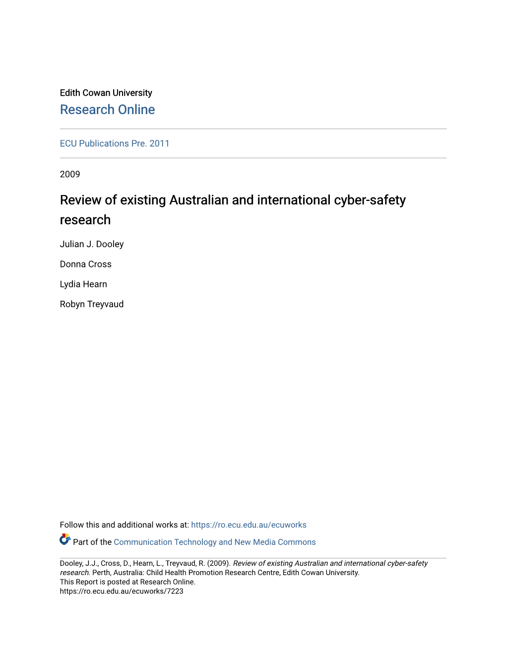 Review of Existing Australian and International Cyber-Safety Research