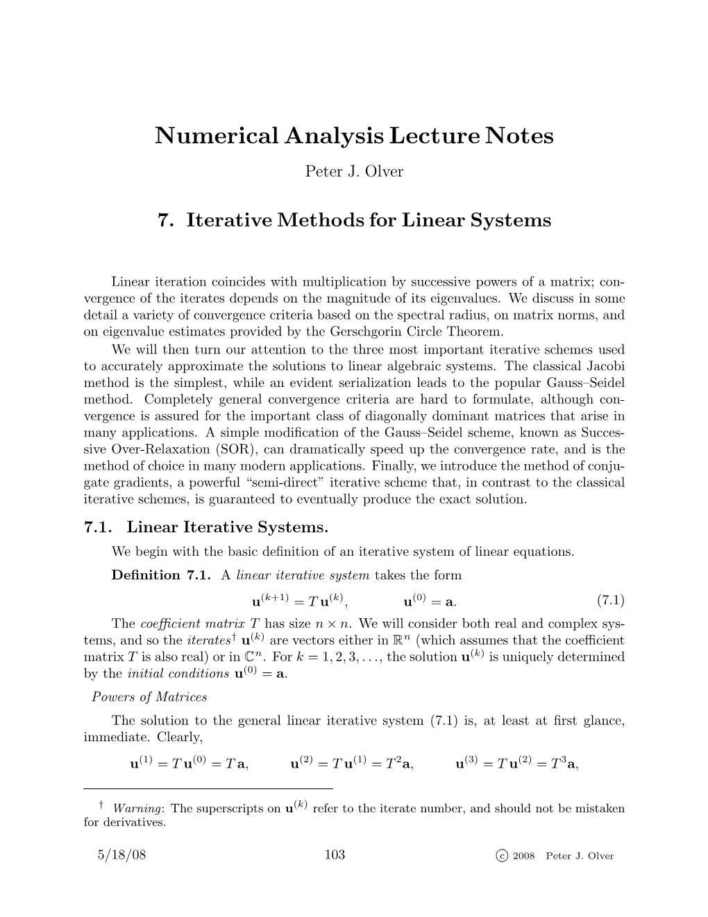 Numerical Analysis Lecture Notes Peter J