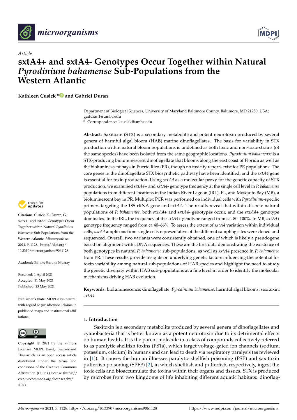 Sxta4+ and Sxta4- Genotypes Occur Together Within Natural Pyrodinium Bahamense Sub-Populations from the Western Atlantic