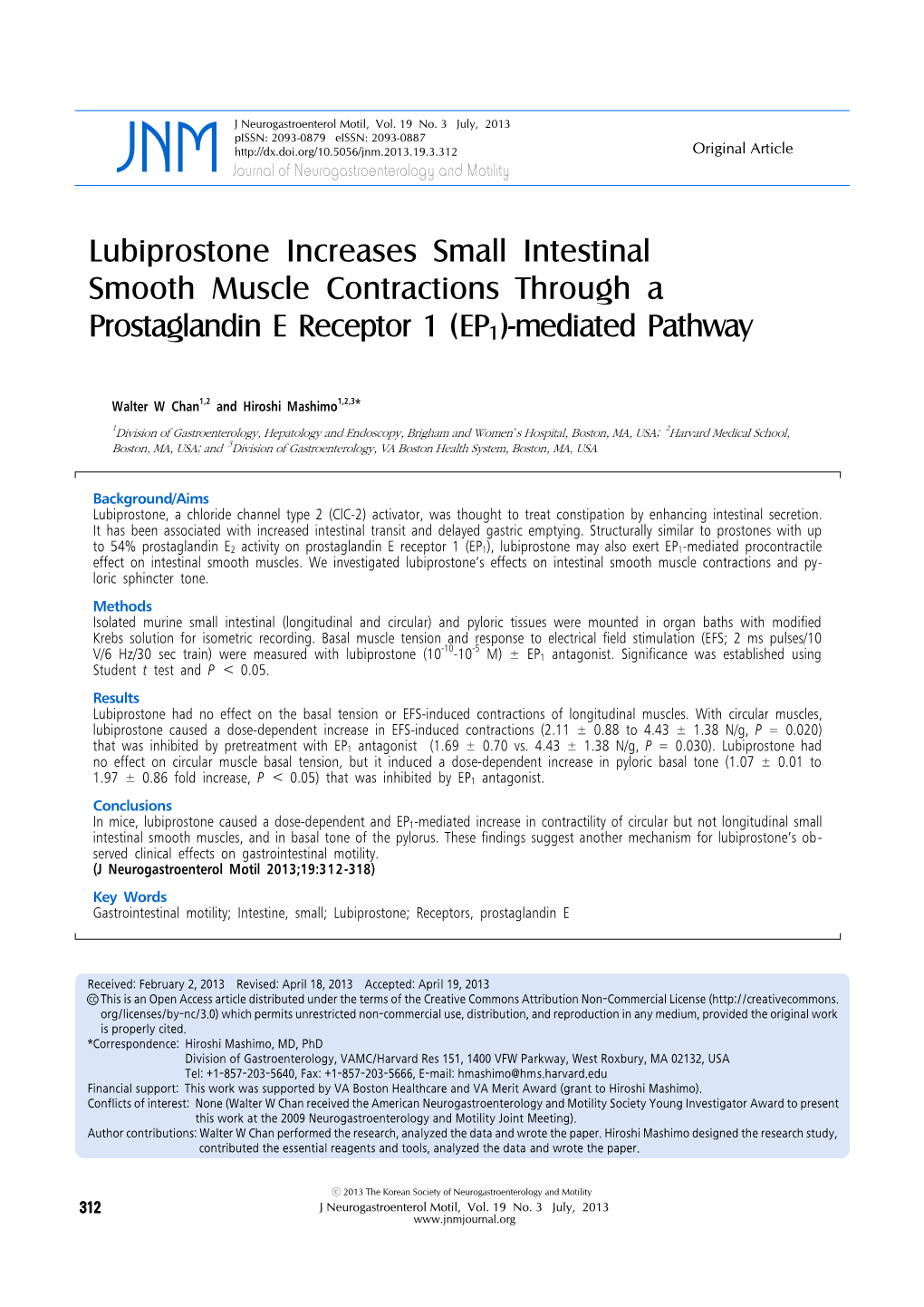 Lubiprostone Increases Small Intestinal Smooth Muscle Contractions Through a Prostaglandin E Receptor 1 (EP1)-Mediated Pathway