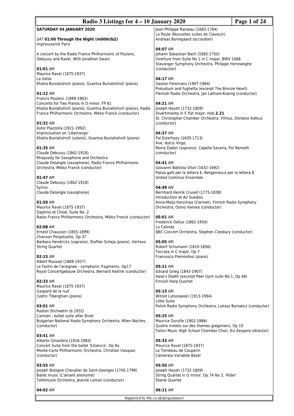 Radio 3 Listings for 4 – 10 January 2020 Page 1 of 24