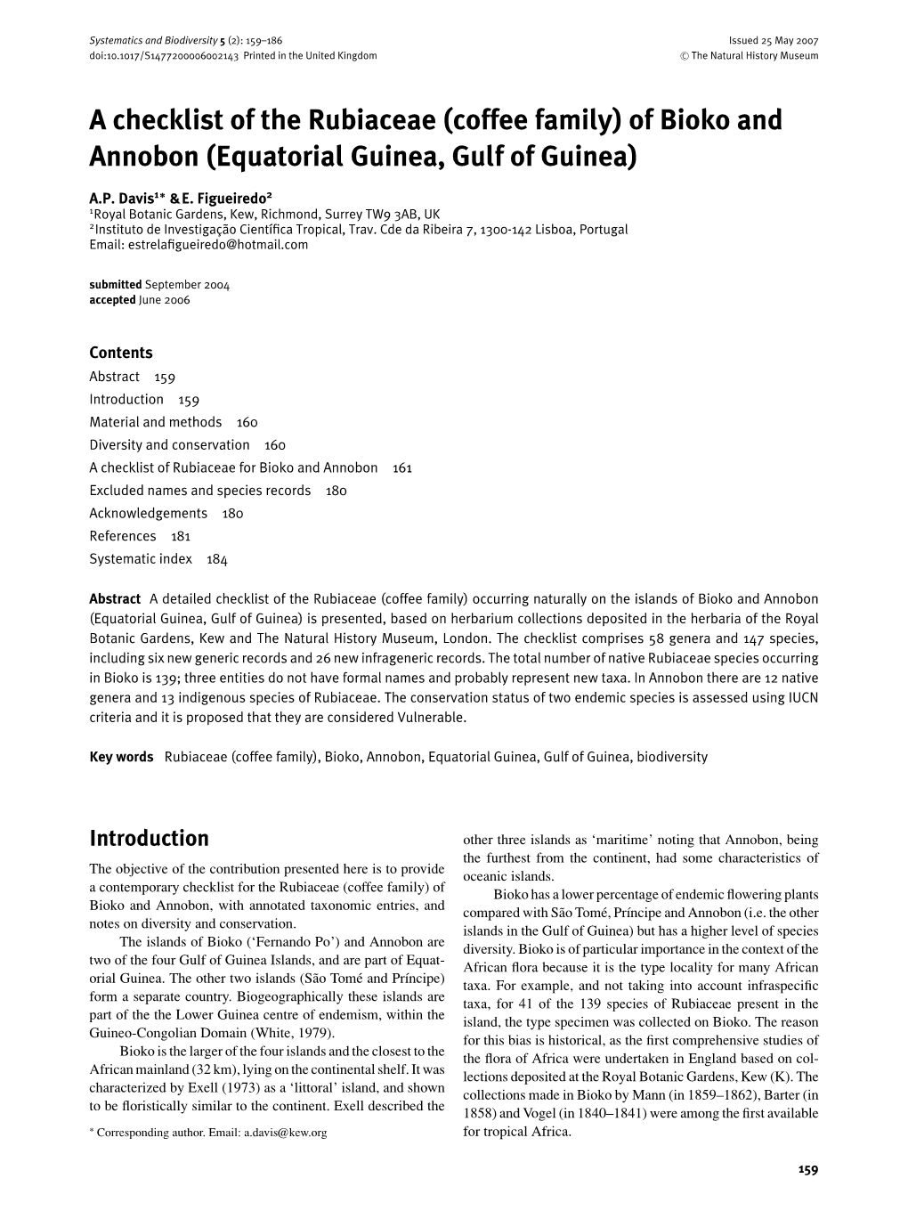 A Checklist of the Rubiaceae (Coffee Family) of Bioko and Annobon (Equatorial Guinea, Gulf of Guinea)