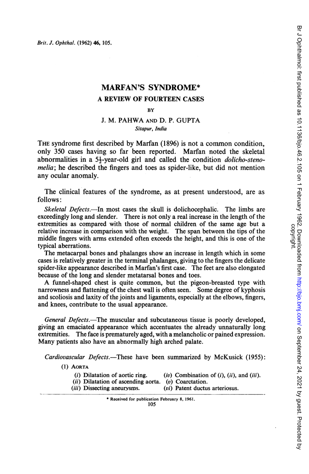 Marfan's Syndrome* a Review of Fourteen Cases by J