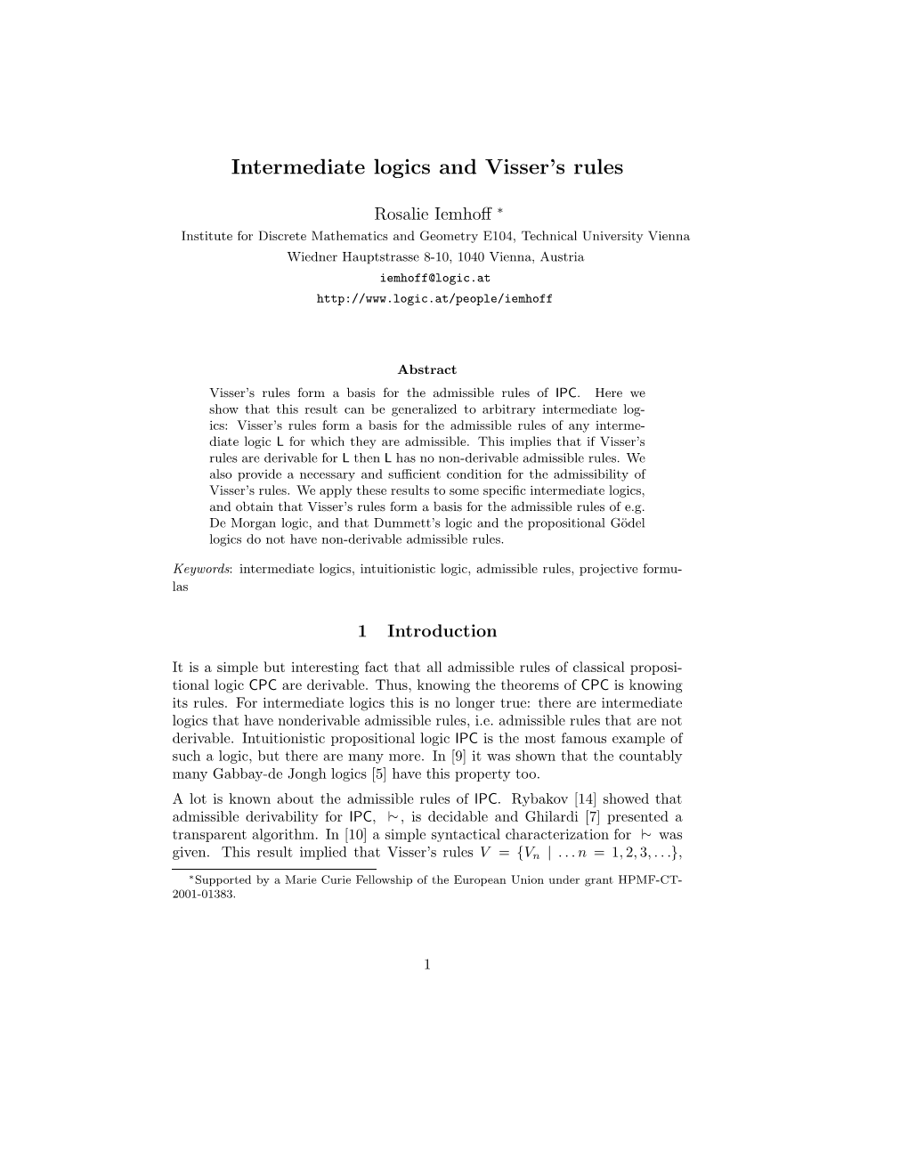 Intermediate Logics and Visser's Rules