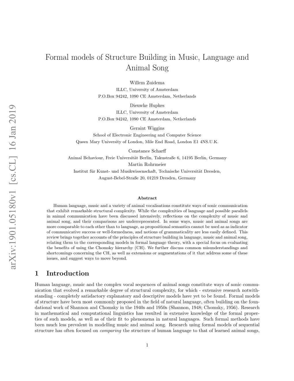 Formal Models of Structure Building in Music, Language and Animal Songs