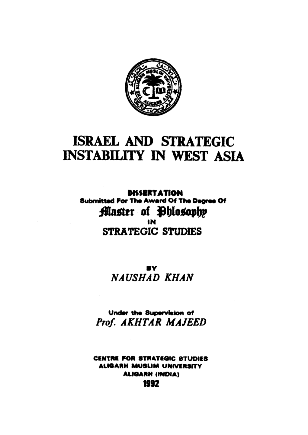 Israel and Strategic Instability in West Asia