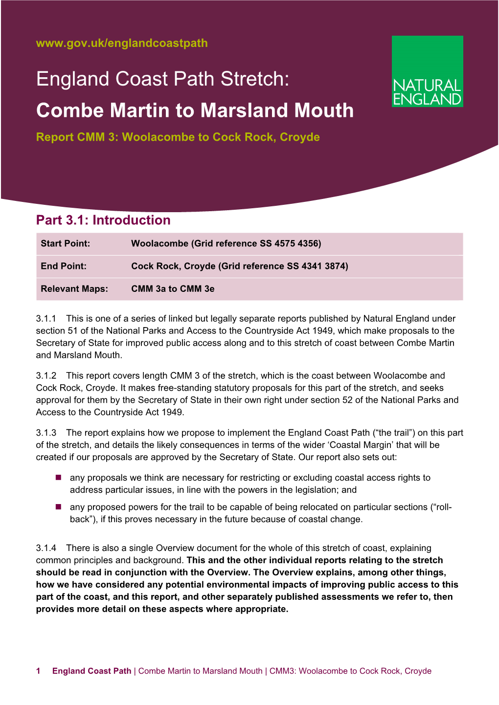 Combe Martin to Marsland Mouth Report CMM 3: Woolacombe to Cock Rock, Croyde