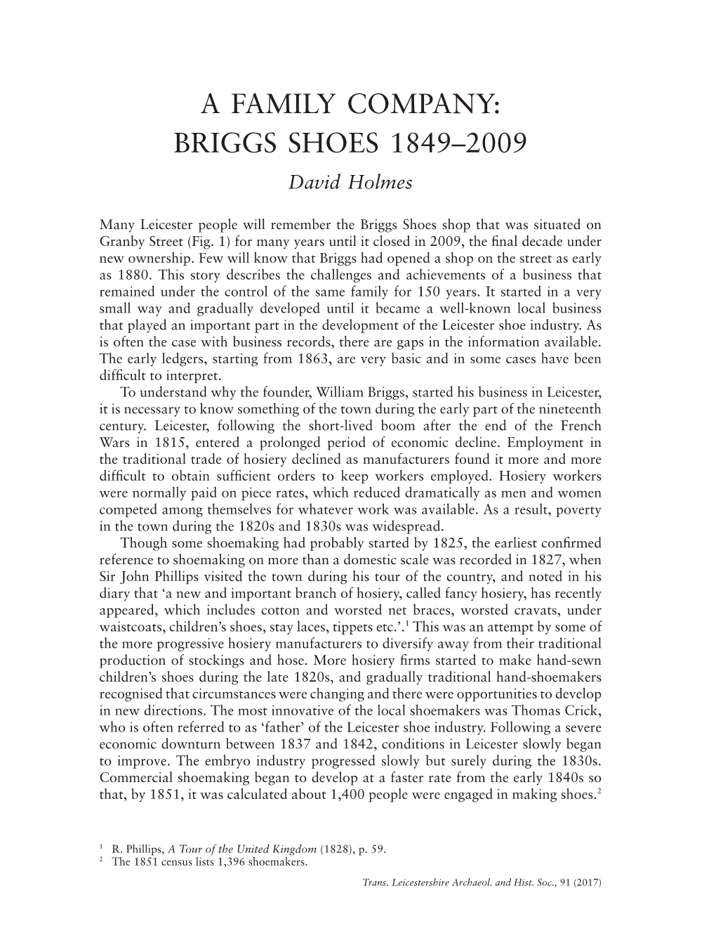 A FAMILY COMPANY: BRIGGS SHOES 1849–2009 David Holmes