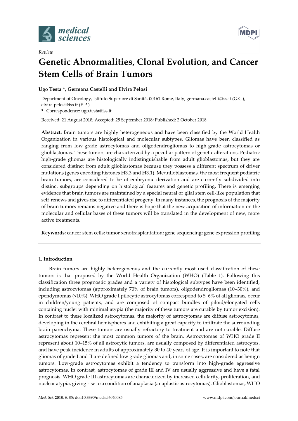 Genetic Abnormalities, Clonal Evolution, and Cancer Stem Cells of Brain Tumors