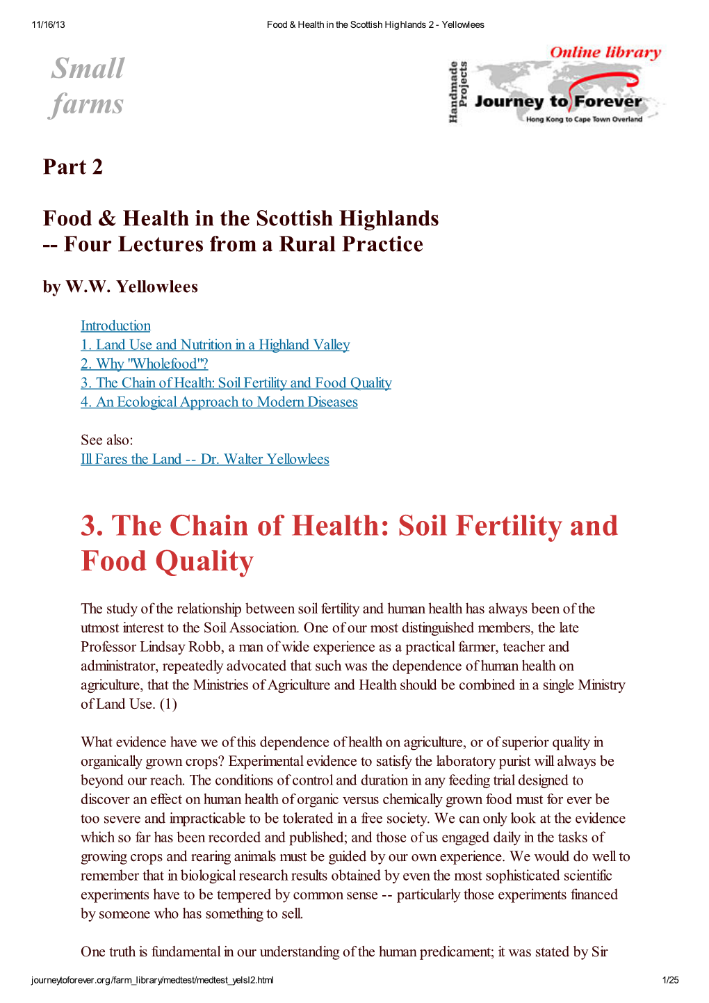 Small Farms 3. the Chain of Health: Soil Fertility and Food Quality