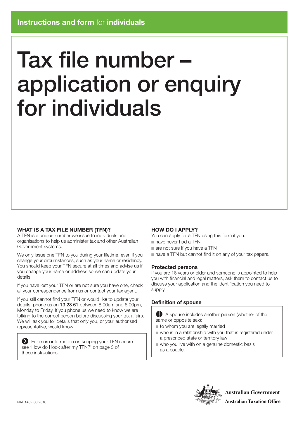 Tax File Number – Application Or Enquiry for Individuals