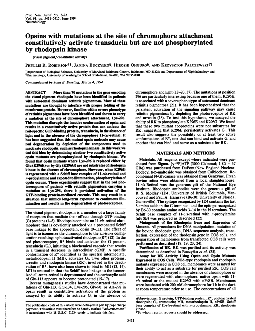 By Rhodopsin Kinase (Visual Pigment/Constitutive Activity) PHYLLIS R