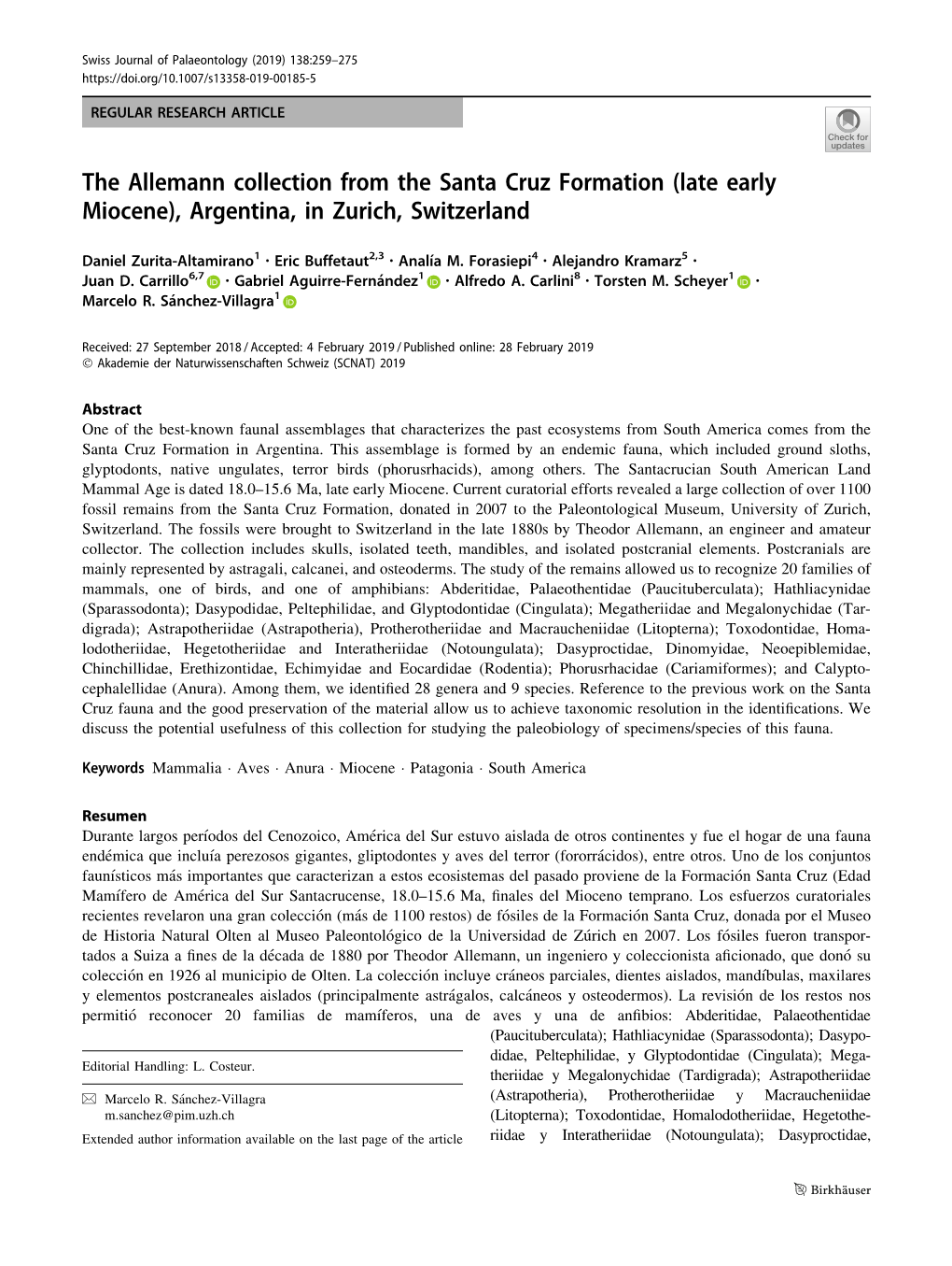 Late Early Miocene), Argentina, in Zurich, Switzerland