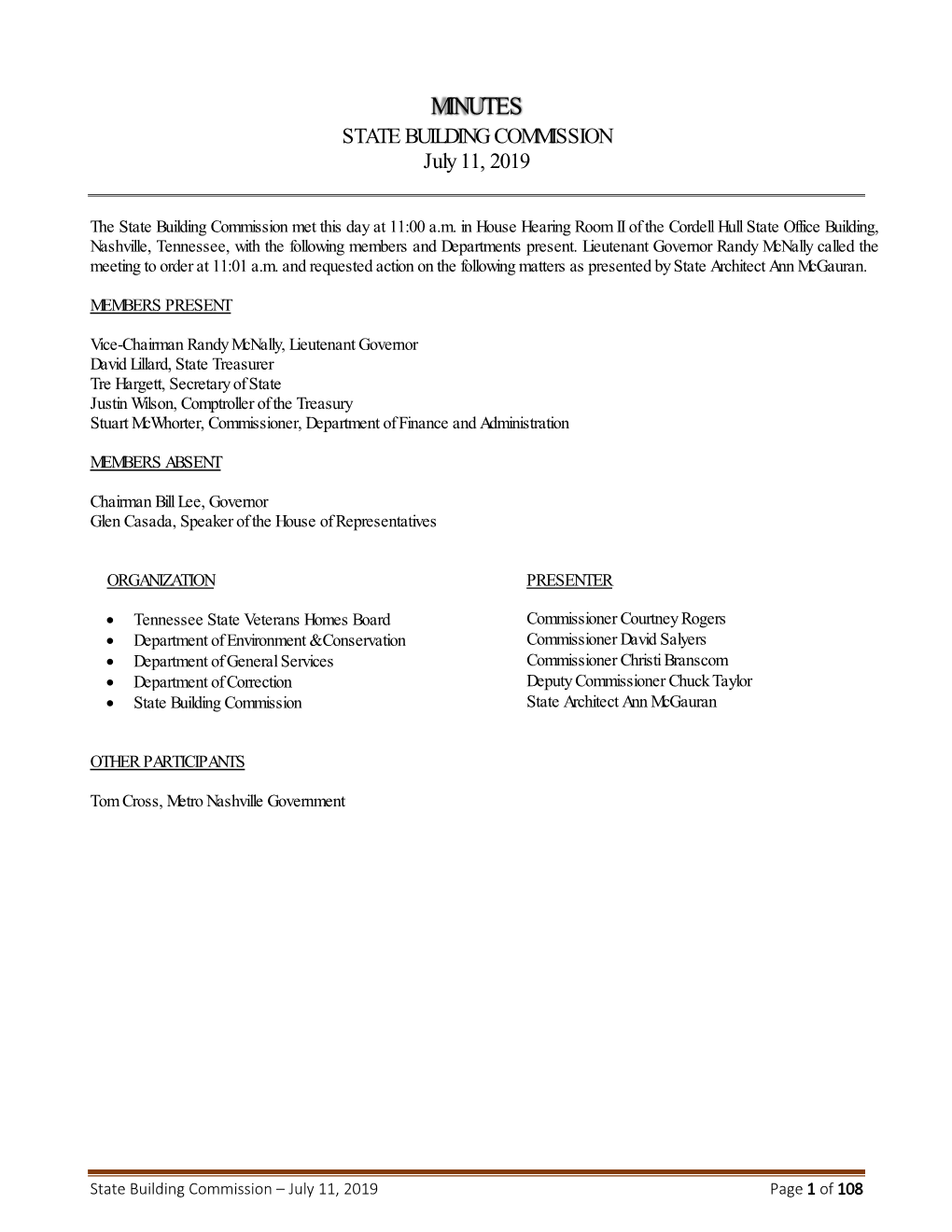 MINUTES STATE BUILDING COMMISSION July 11, 2019