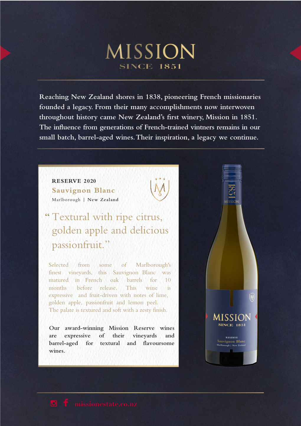 Textural with Ripe Citrus, Golden Apple and Delicious Passionfruit.”