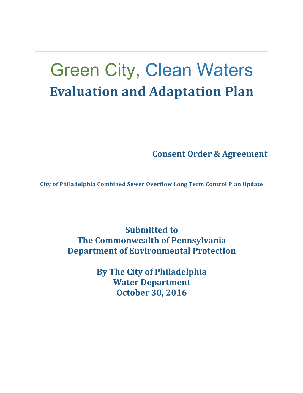 Green City, Clean Waters Evaluation and Adaptation Plan