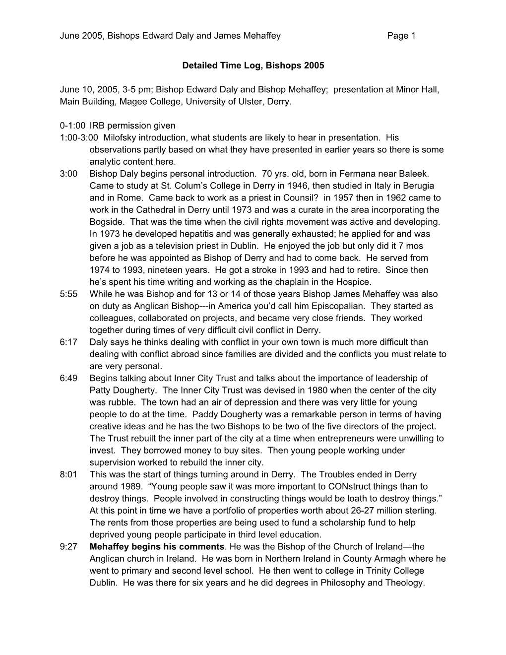 June 2005, Bishops Edward Daly and James Mehaffey Page 1 Detailed